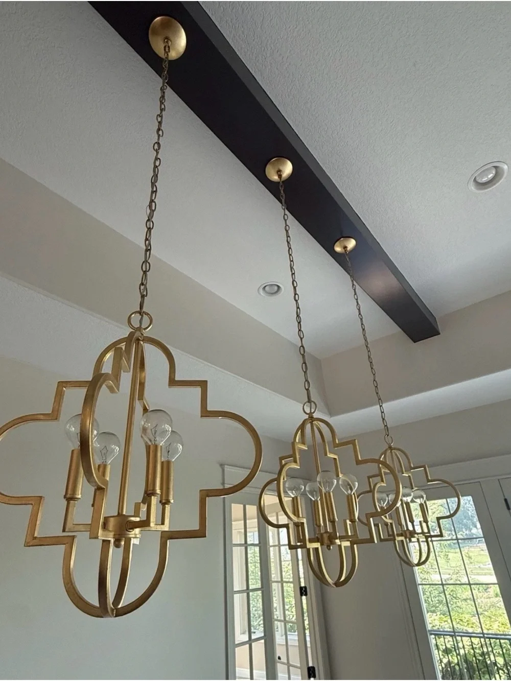 Gold Multi-Pendant Lantern Chandelier - Elegant Quatrefoil Design